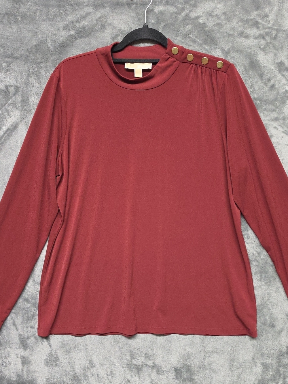 Michael Kors Long-Sleeve Mock Neck Top with Shoulder Buttons in Rust sz XL